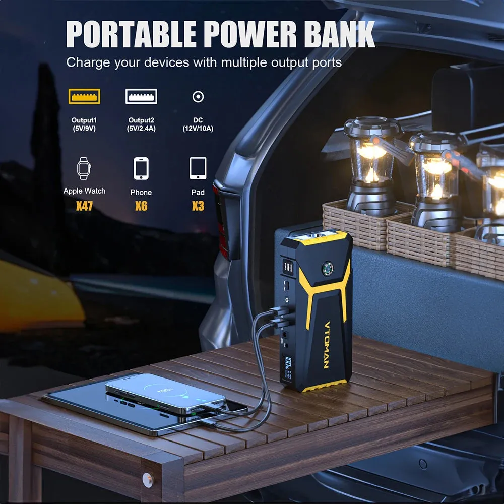Portable 3000A Car Battery Jump Starter Power Bank with LED Light