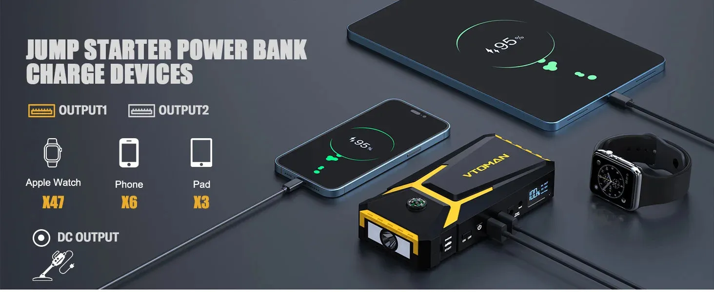 Portable 3000A Car Battery Jump Starter Power Bank with LED Light