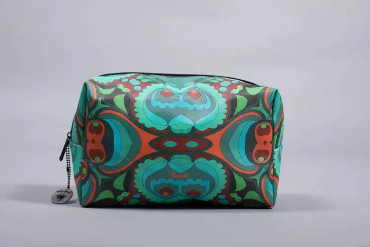PSILOCYBIN TEAL AND ORANGE DESIGNER COSMETIC BAG