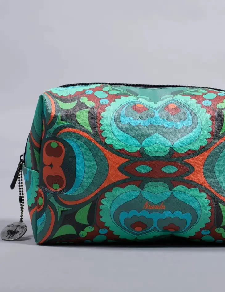 PSILOCYBIN TEAL AND ORANGE DESIGNER COSMETIC BAG