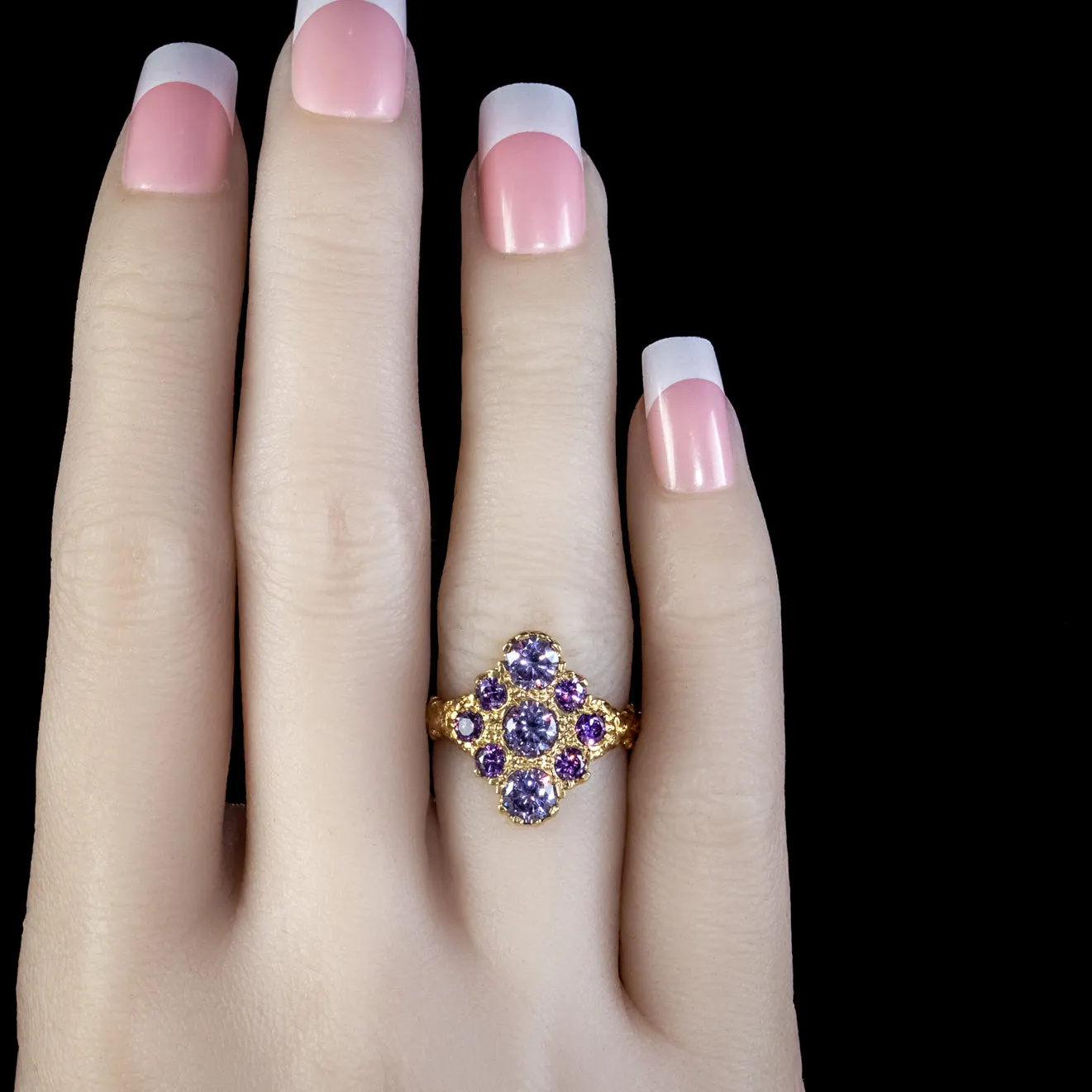 Purple Tourmaline Cluster Ring Silver 18ct Gold Gilt