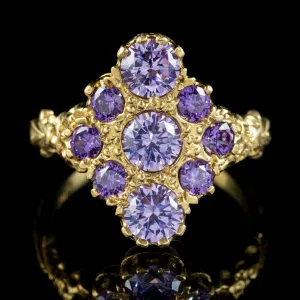 Purple Tourmaline Cluster Ring Silver 18ct Gold Gilt