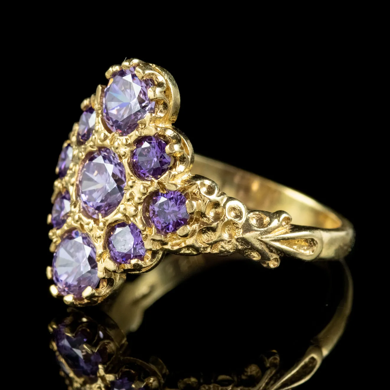 Purple Tourmaline Cluster Ring Silver 18ct Gold Gilt