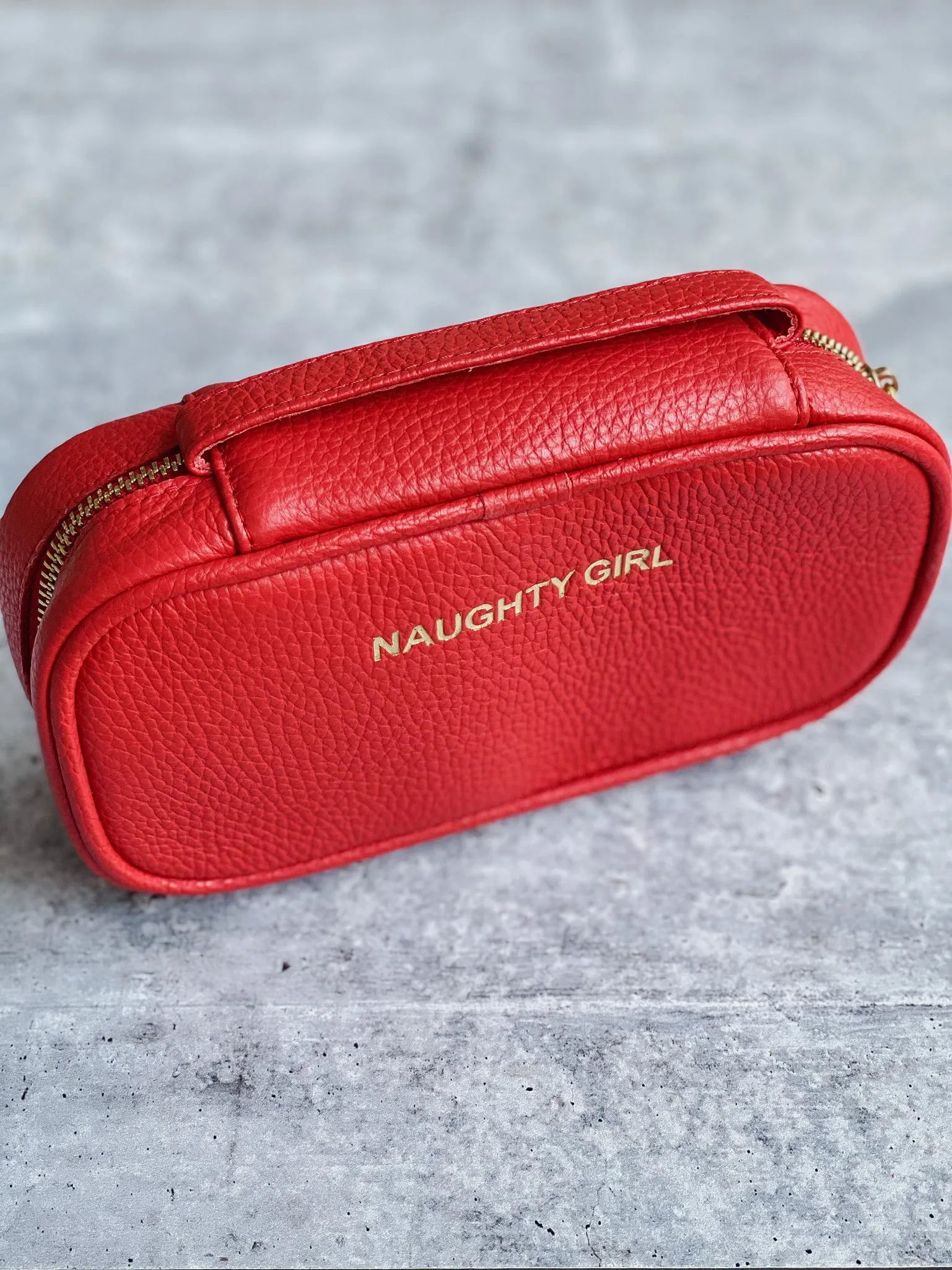 Red Leather Makeup Brush Holder