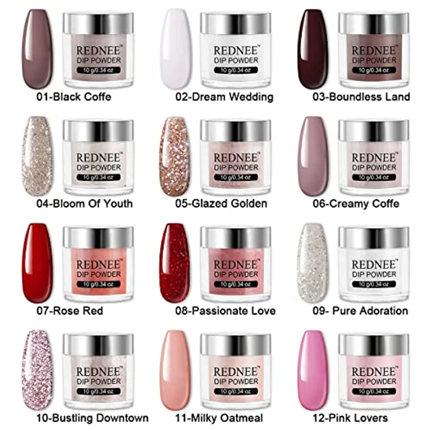REDNEE Dip Powder 12 Colors Nail Starter Kit with Base Activator and Top Coat 22pcs Gift Set for Nail Art - RE08 Inviting Color