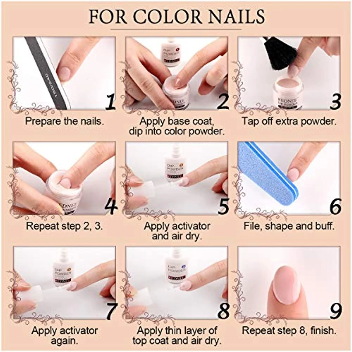 REDNEE Dip Powder 12 Colors Nail Starter Kit with Base Activator and Top Coat 22pcs Gift Set for Nail Art - RE08 Inviting Color