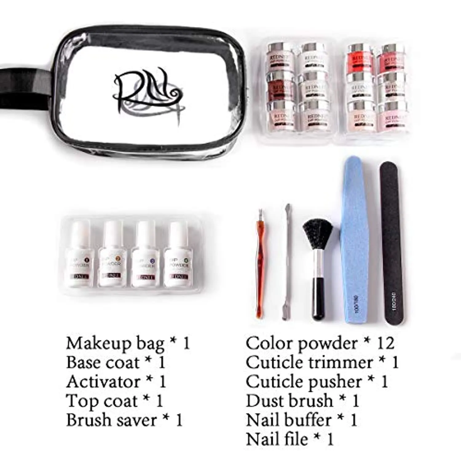 REDNEE Dip Powder 12 Colors Nail Starter Kit with Base Activator and Top Coat 22pcs Gift Set for Nail Art - RE08 Inviting Color