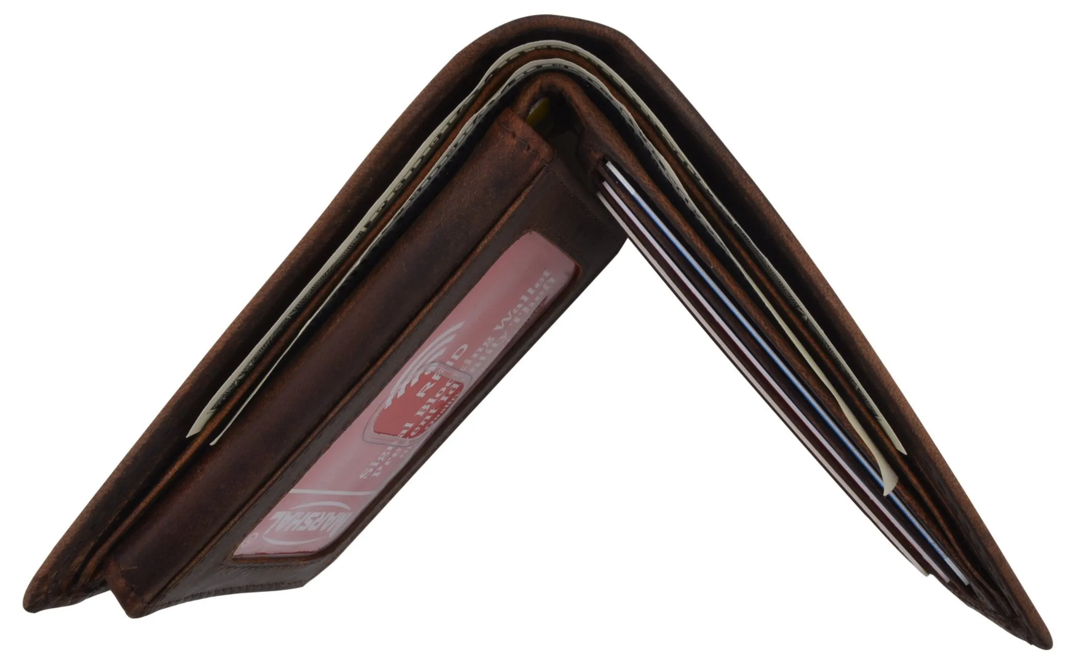 RFID Blocking Mens Genuine Leather Bifold 5 de Mayo Sombrero Logo Wallet