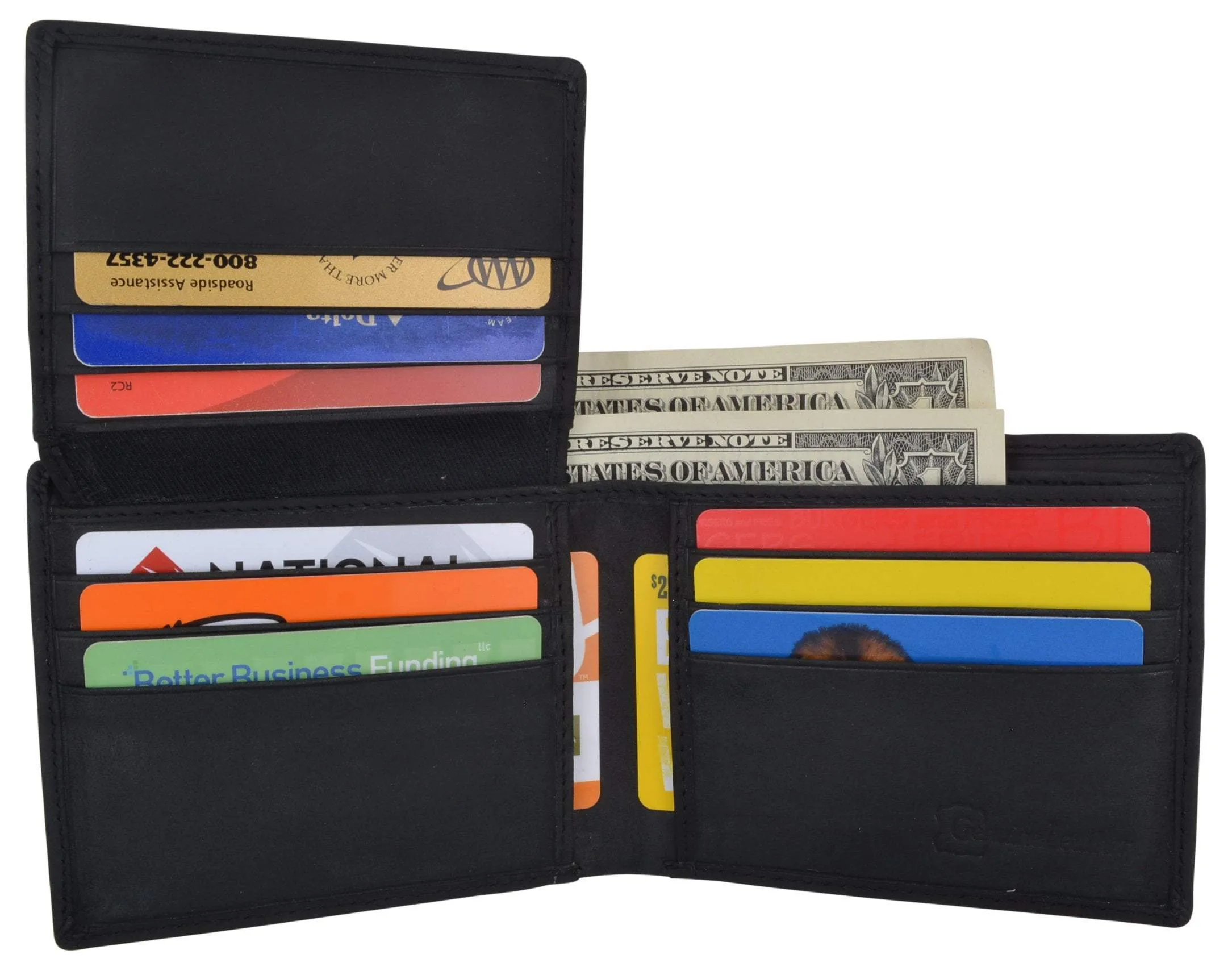 RFID Blocking Mens Genuine Leather Bifold 5 de Mayo Sombrero Logo Wallet