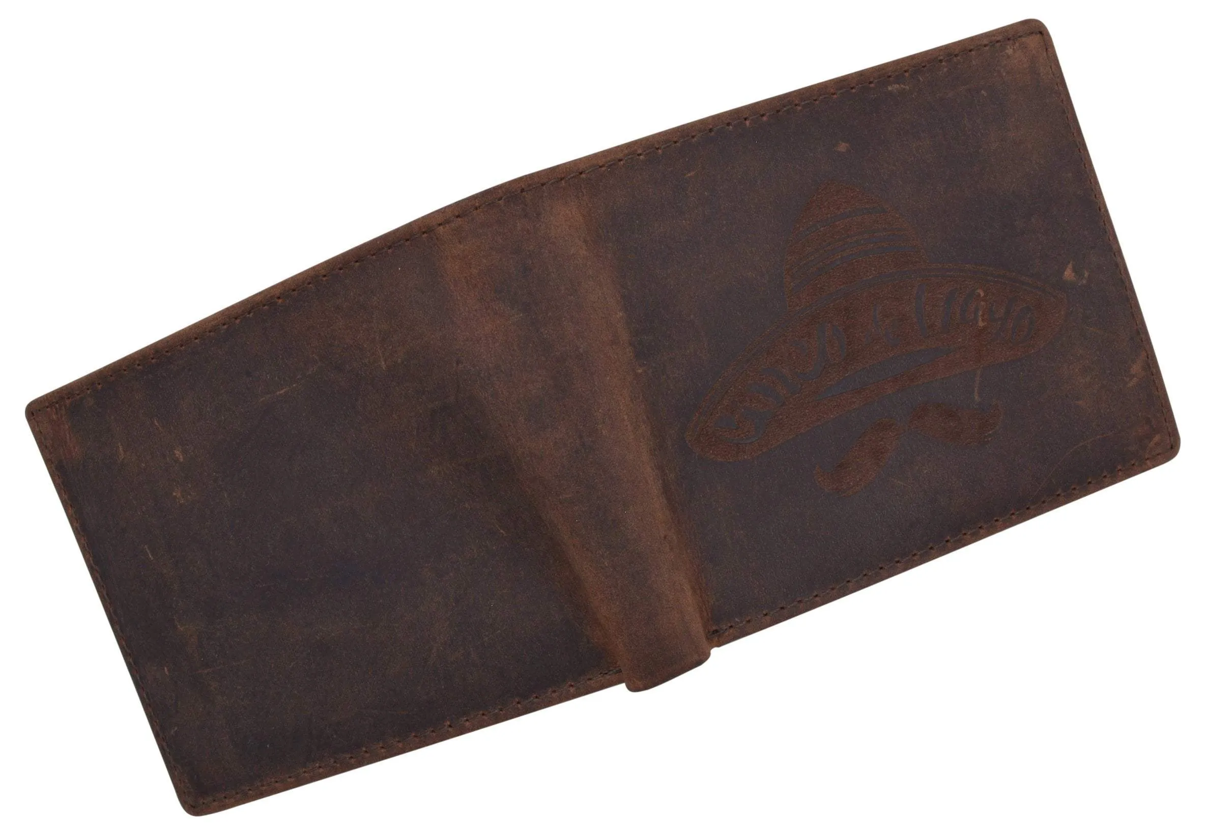 RFID Blocking Mens Genuine Leather Bifold 5 de Mayo Sombrero Logo Wallet