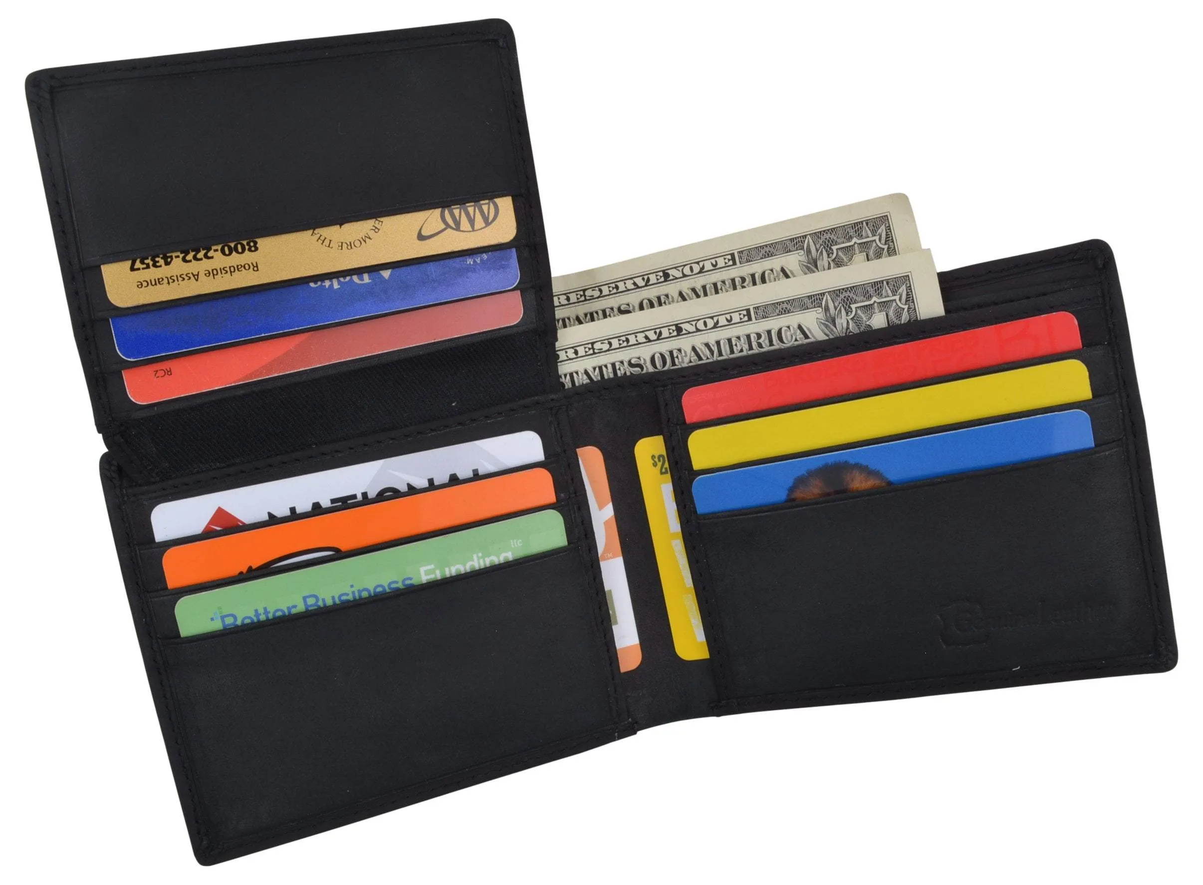 RFID Blocking Mens Genuine Leather Bifold 5 de Mayo Sombrero Logo Wallet