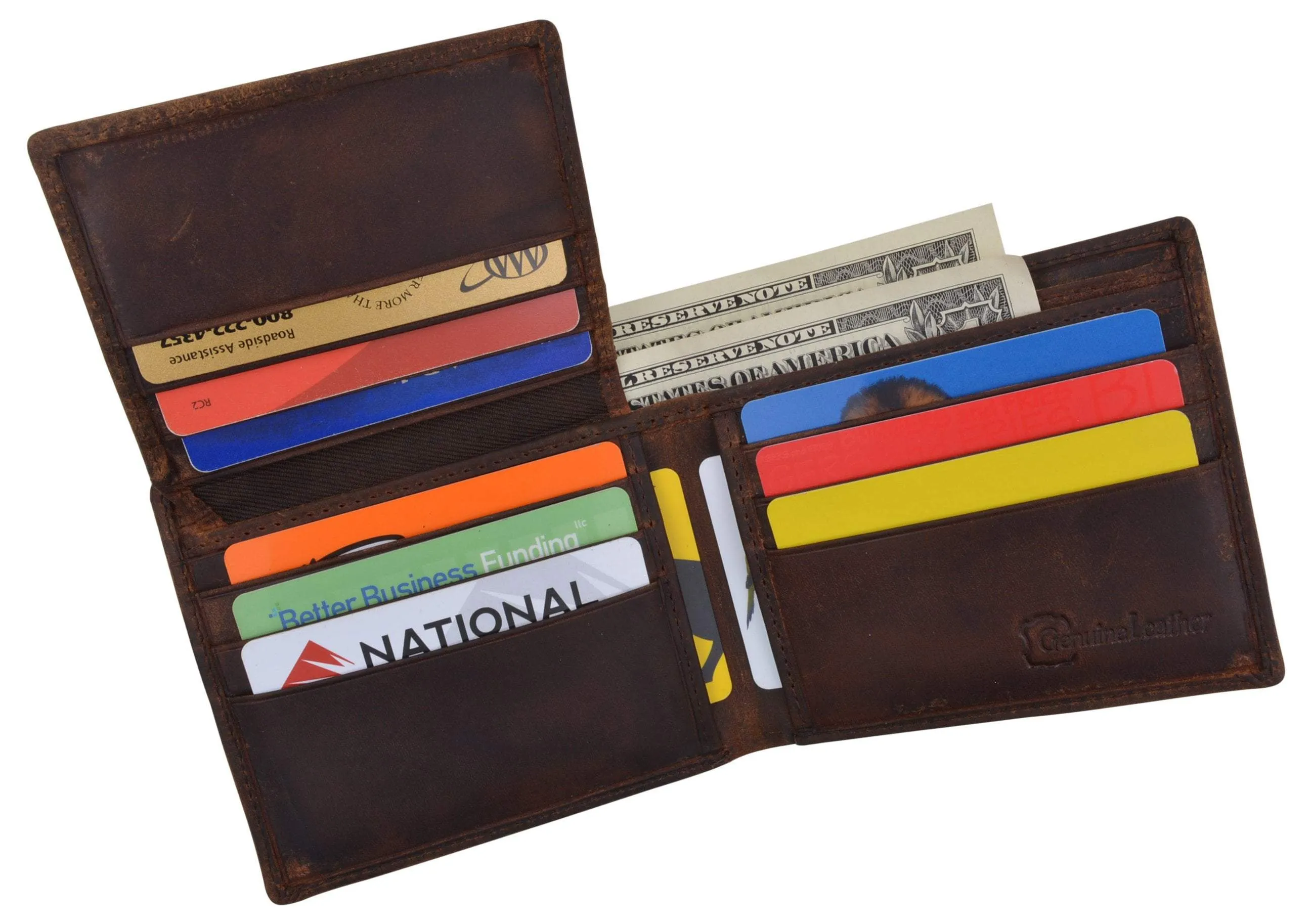 RFID Blocking Mens Genuine Leather Bifold 5 de Mayo Sombrero Logo Wallet