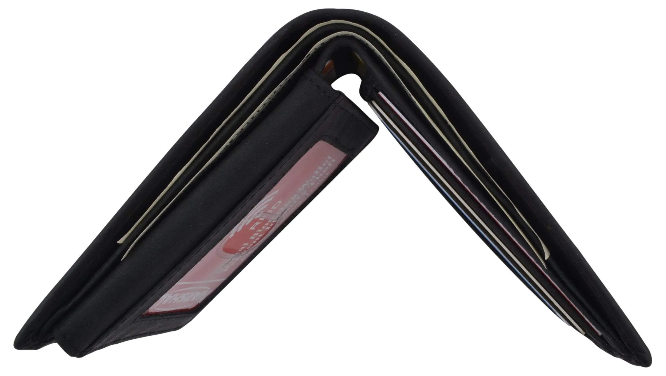 RFID Blocking Mens Genuine Leather Bifold 5 de Mayo Sombrero Logo Wallet