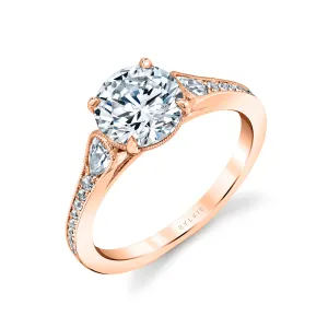 Round Cut Unique Engagement Ring - Esmeralda 14k Gold Rose
