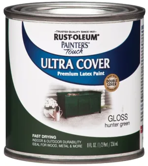 Rust-Oleum 1938730 Enamel Paint, Water, Gloss, Hunter Green, 0.5 pt, Can, 120 sq-ft Coverage Area :1/2PT: QUANTITY: 1