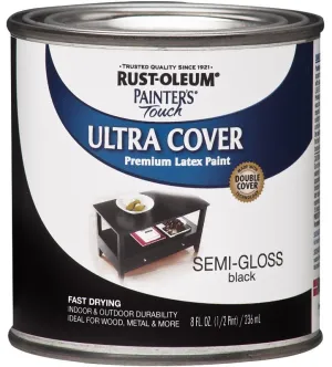 Rust-Oleum 1974730 Enamel Paint, Water, Semi-Gloss, Black, 0.5 pt, Can, 120 sq-ft Coverage Area :1/2PT: QUANTITY: 1