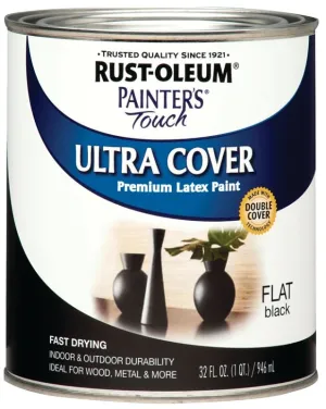 Rust-Oleum 1976502 Enamel Paint, Water, Flat, Black, 1 qt, Can, 120 sq-ft Coverage Area :QUART: QUANTITY: 1