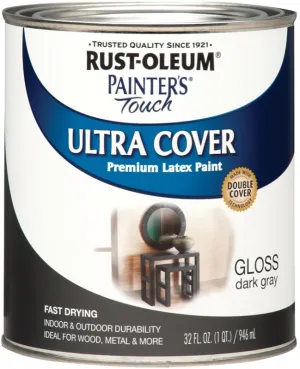 Rust-Oleum 1986502 Enamel Paint, Water, Gloss, Dark Gray, 1 qt, Can, 120 sq-ft Coverage Area :QUART: QUANTITY: 1