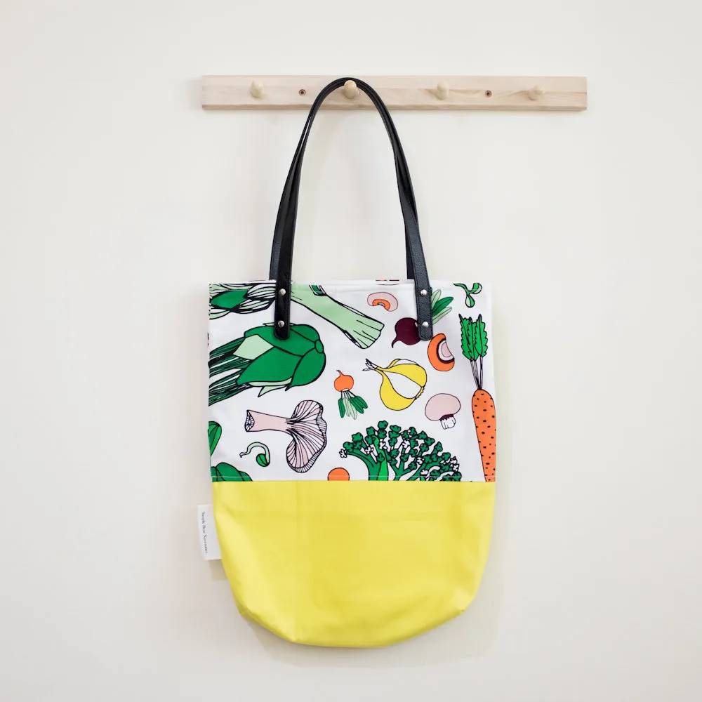 Salad Party Lemon Yellow Leather Straps Shoulder Tote Bag