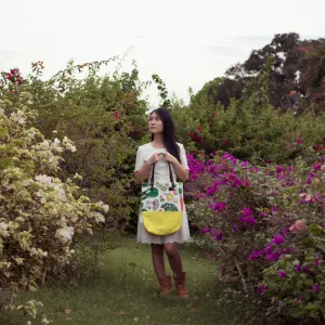 Salad Party Lemon Yellow Leather Straps Shoulder Tote Bag