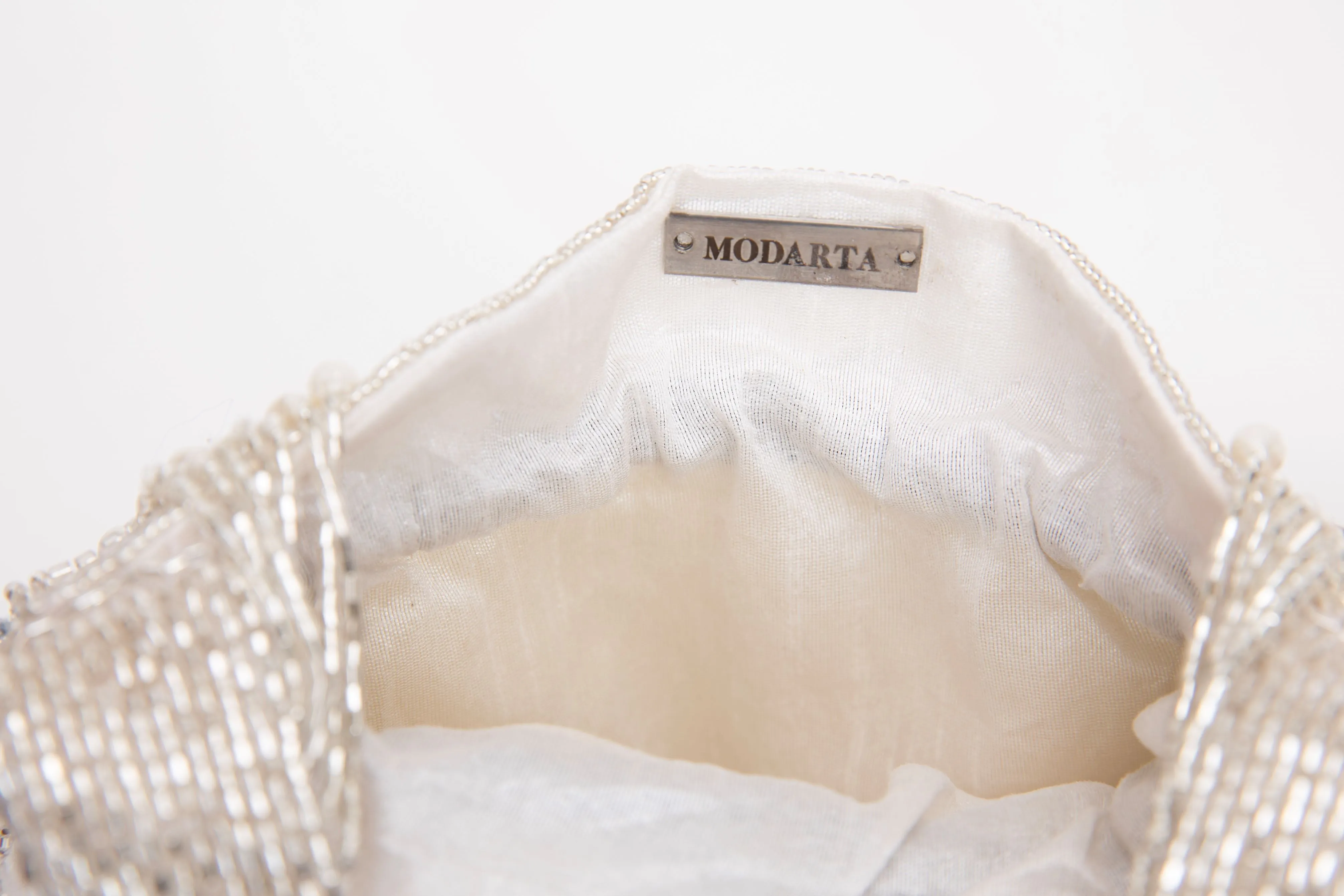 Silver Pearl Tassel Hand embroidered Velvet Potli Bag
