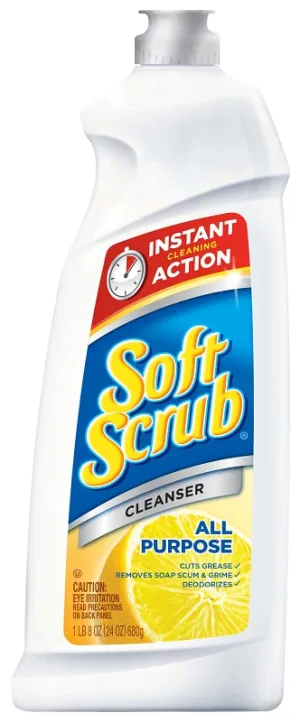 Soft Scrub 00865 Kitchen and Bathroom Cleaner, 24 oz Bottle, Liquid, Lemon, White :EA: QUANTITY: 1
