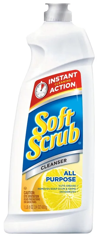 Soft Scrub 00865 Kitchen and Bathroom Cleaner, 24 oz Bottle, Liquid, Lemon, White :EA: QUANTITY: 1
