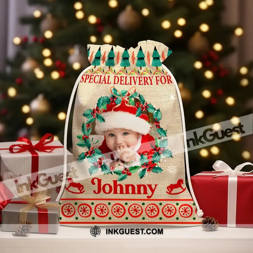 Special Delivery For Kid - Personalized Photo And Name String Bag, Christmas Gift, Gift For Family