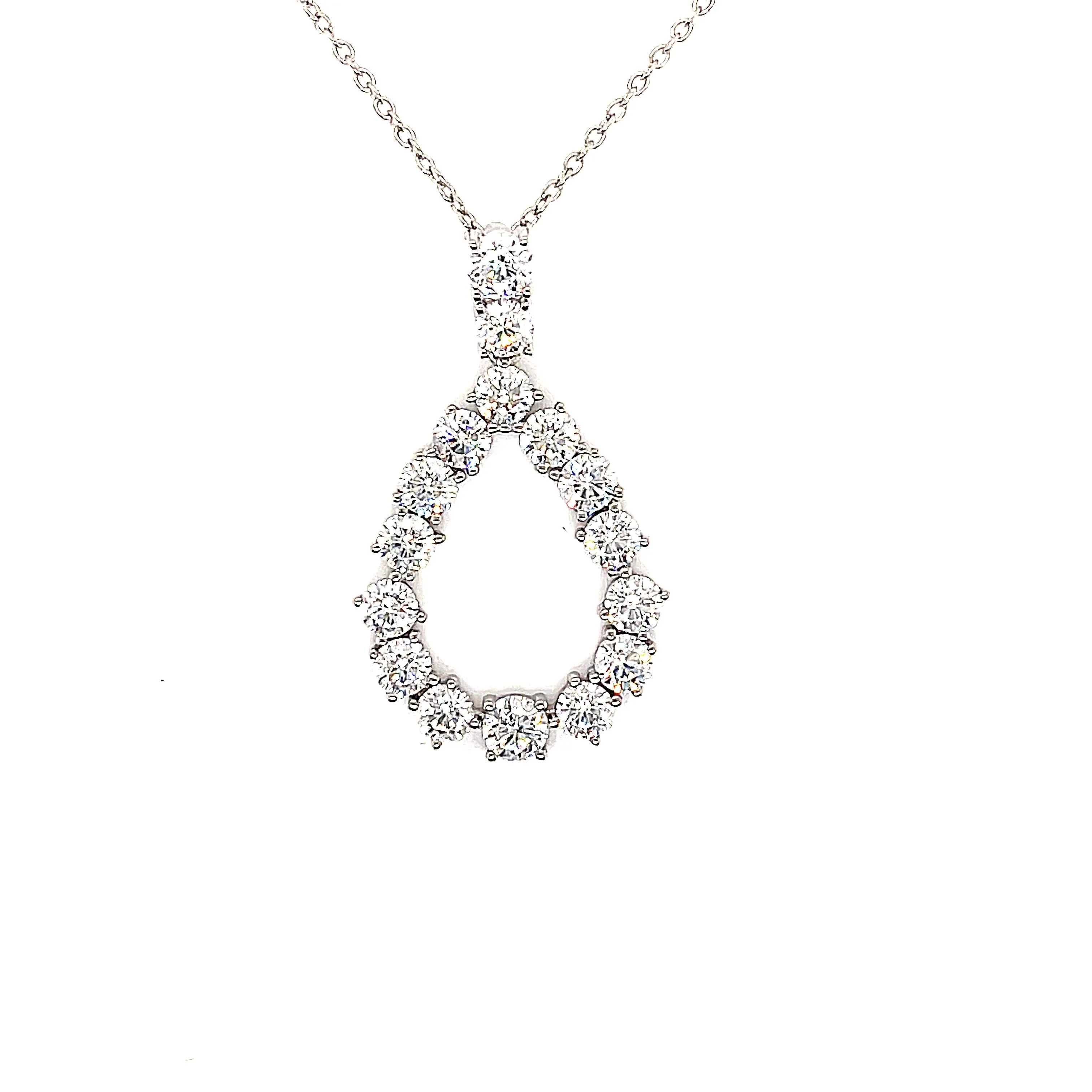 Sterling Silver Pave' Pear Shaped Pendant Necklace
