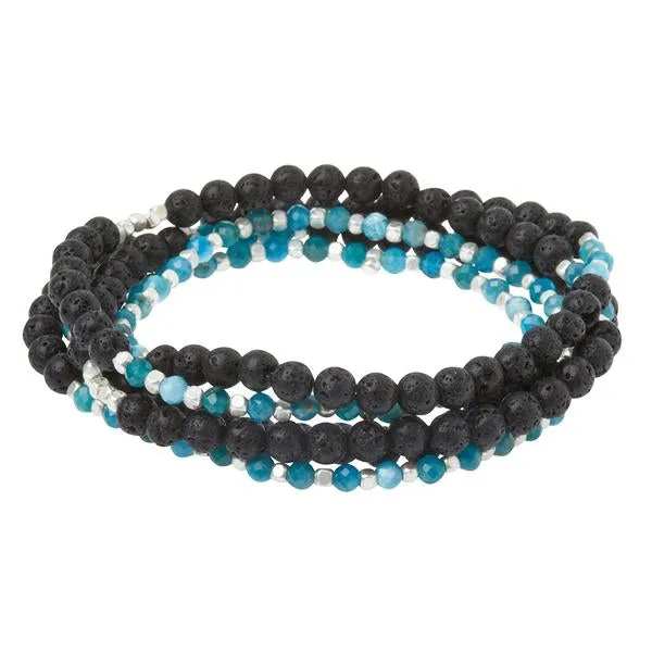 Stone Duo Wrap Bracelet/Necklace/Pin - Lava & Apatite/Silver
