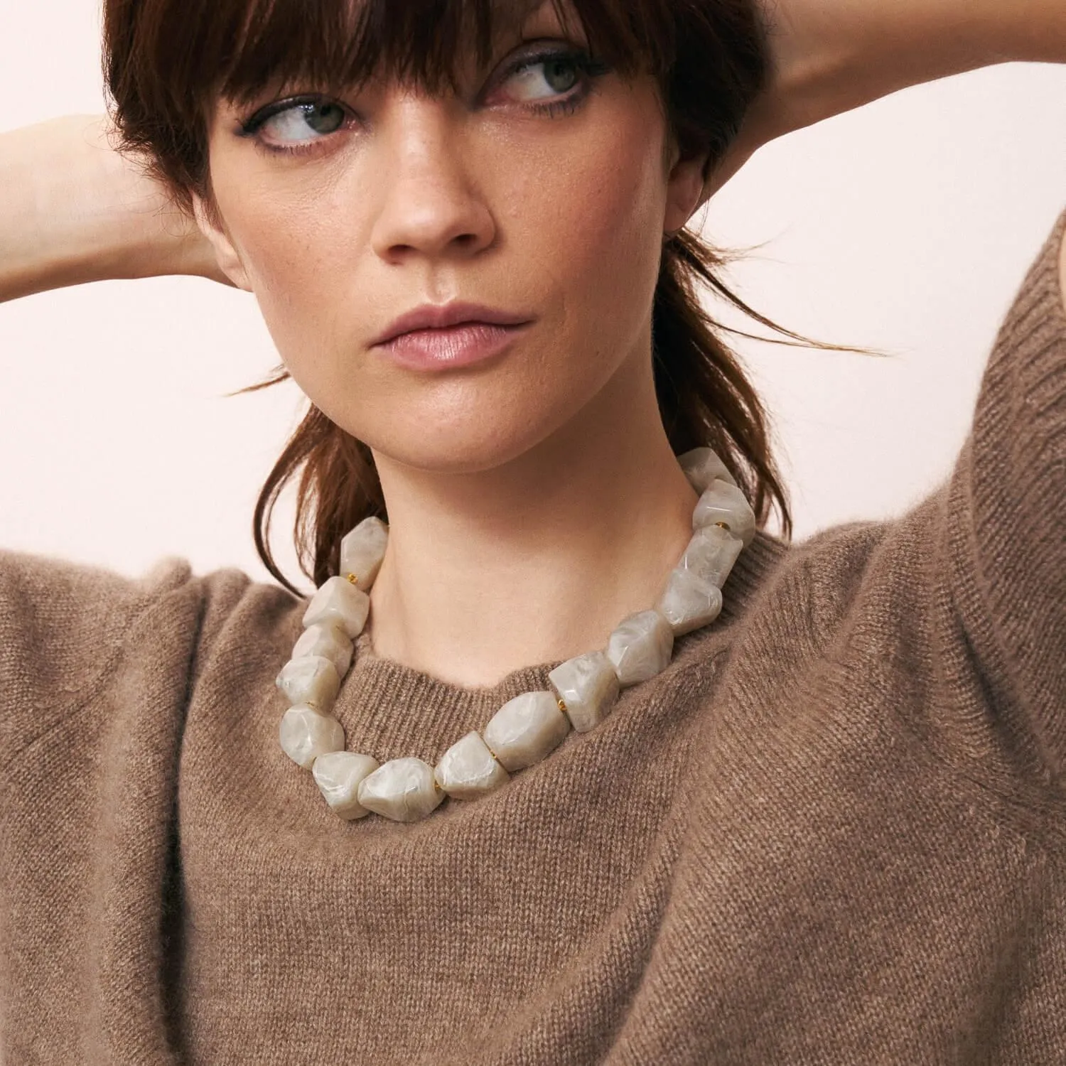Stone Shaped Necklace Snow White Marble