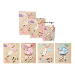 Stork Pram Baby Large Gift Bag - 26cm x 32cm x 12cm