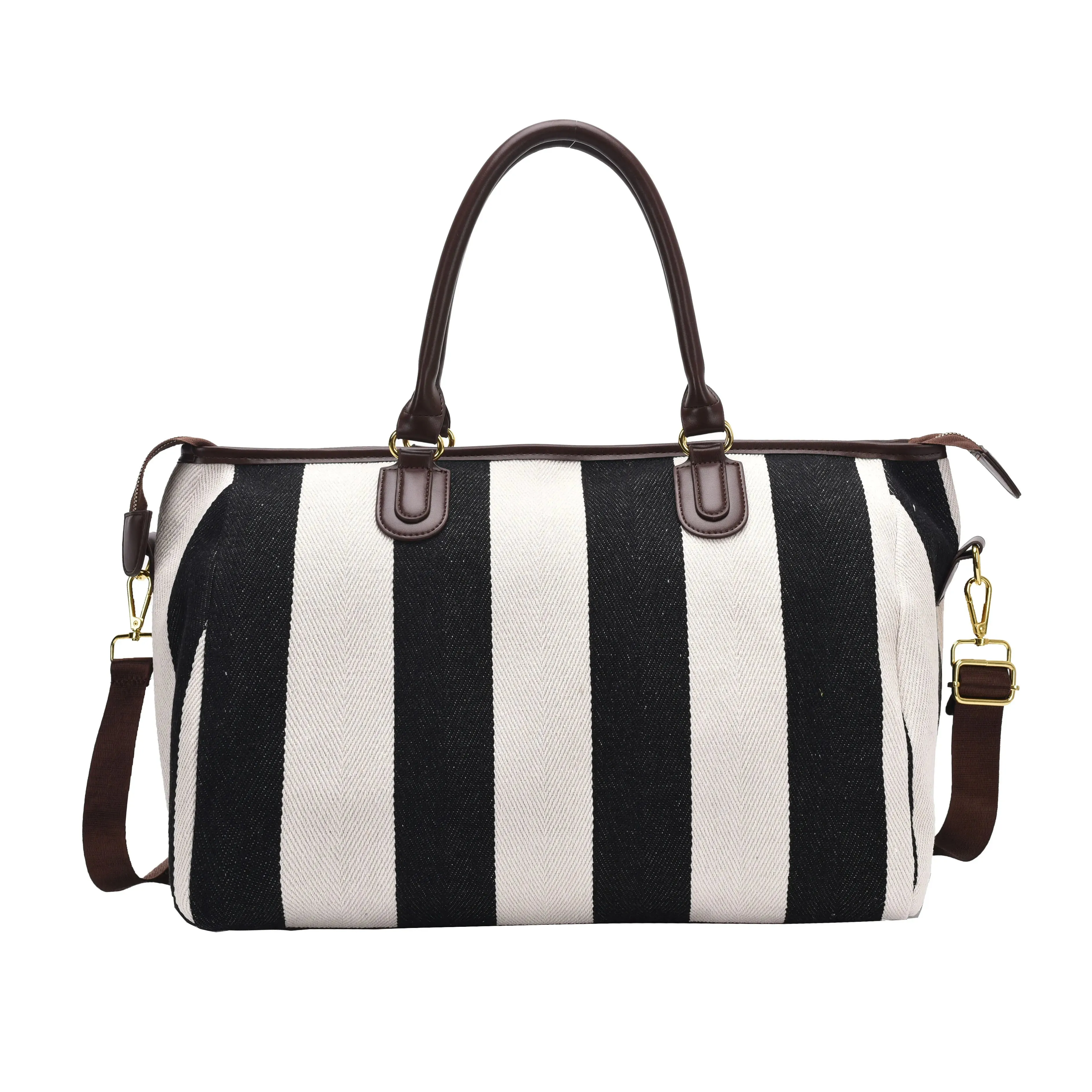 Striped Bowling Large Capacity Canvas Shoulder Bag