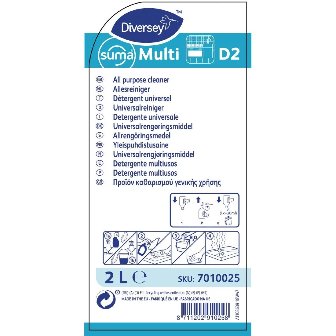 Suma Multi D2 All-Purpose Cleaner Concentrate 2Ltr - CX801
