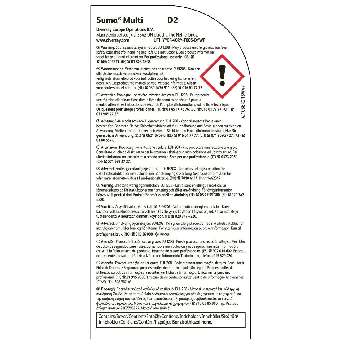 Suma Multi D2 All-Purpose Cleaner Concentrate 2Ltr - CX801