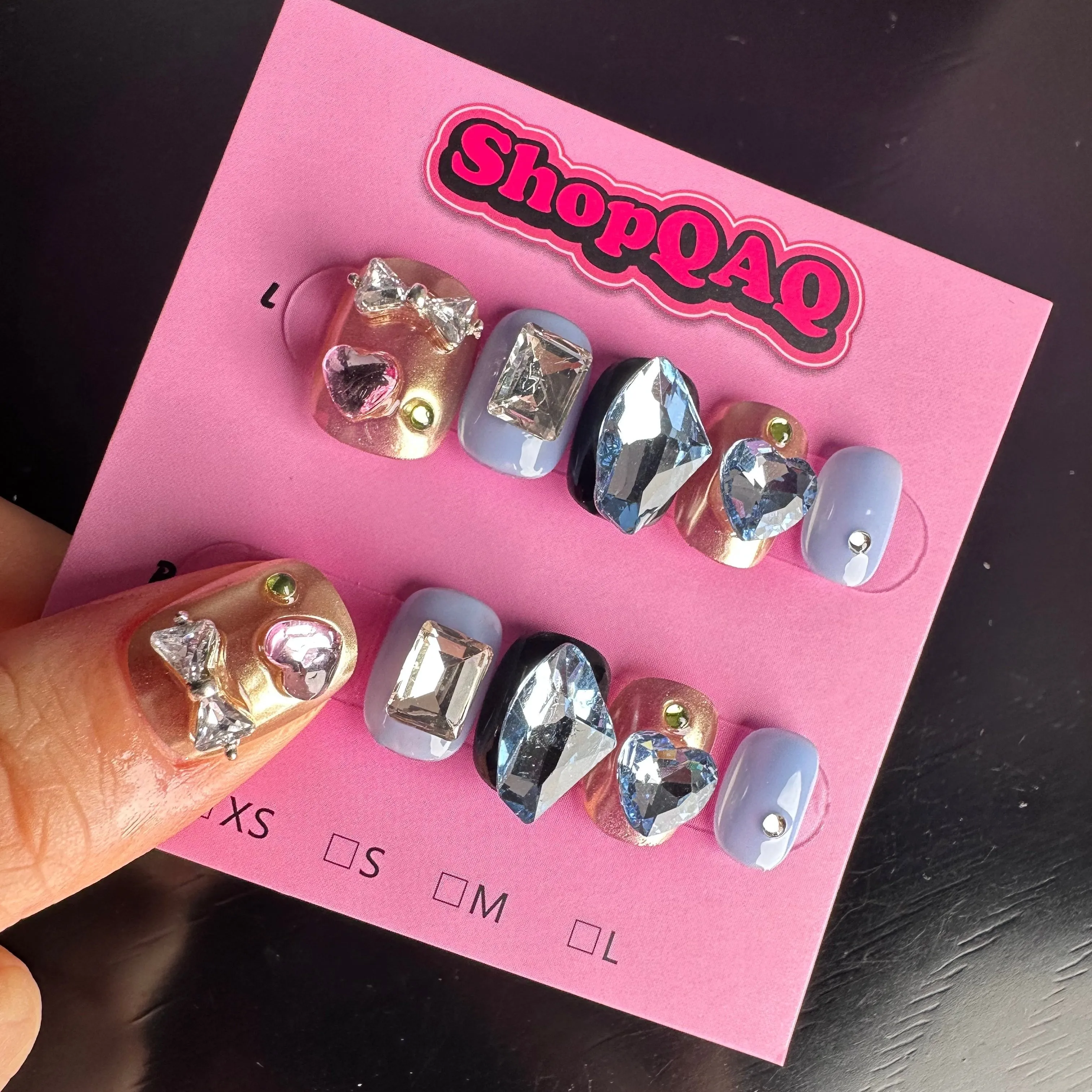 sweet and Cool Spring/Summer Heart Diamond Detachable Press-On Nails