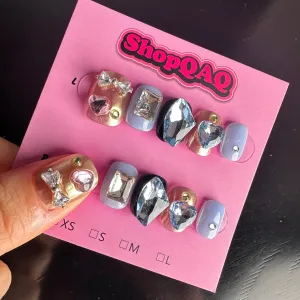 sweet and Cool Spring/Summer Heart Diamond Detachable Press-On Nails