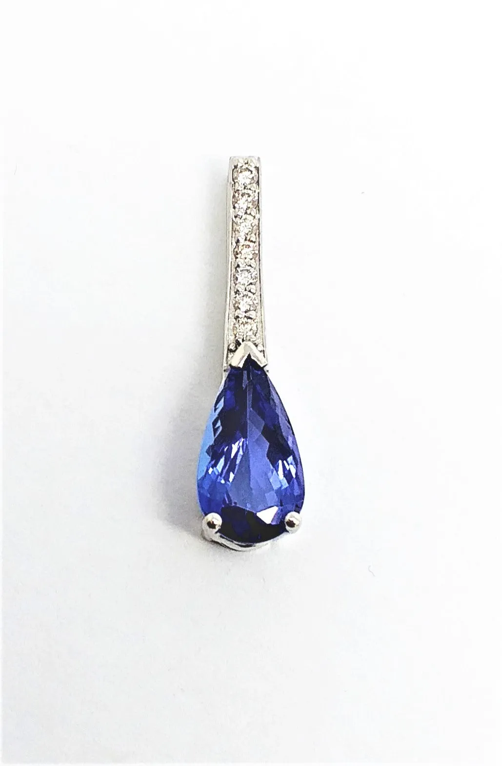Tanzanite Pear Pendant with Diamond in 14k White gold
