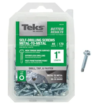 Teks 21316 Screw, #8 Thread, 1 in L, Coarse Thread, Hex Drive, Self-Drilling, Self-Tapping Point, Steel, Zinc, 170 PK :PK170: QUANTITY: 1