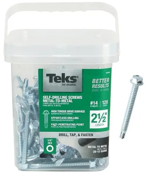 Teks 21358 Screw, #14 Thread, 2-1/2 in L, Hex Drive, Self-Drilling, Self-Tapping Point, Steel, Zinc :PK120: QUANTITY: 1