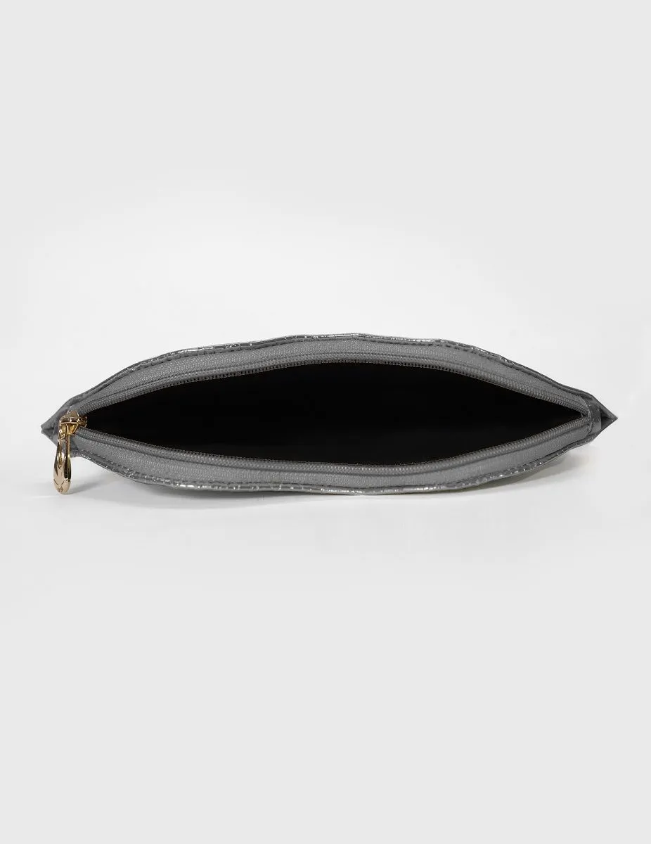 Textured Silver Lips Shaped Metallic Makeup Pouch | Modern Myth