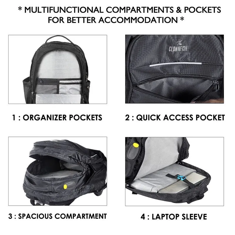 THE CLOWNFISH Emerson Polyester 26 Litres Unisex Travel Laptop Backpack for 14 inch Laptop (Black)