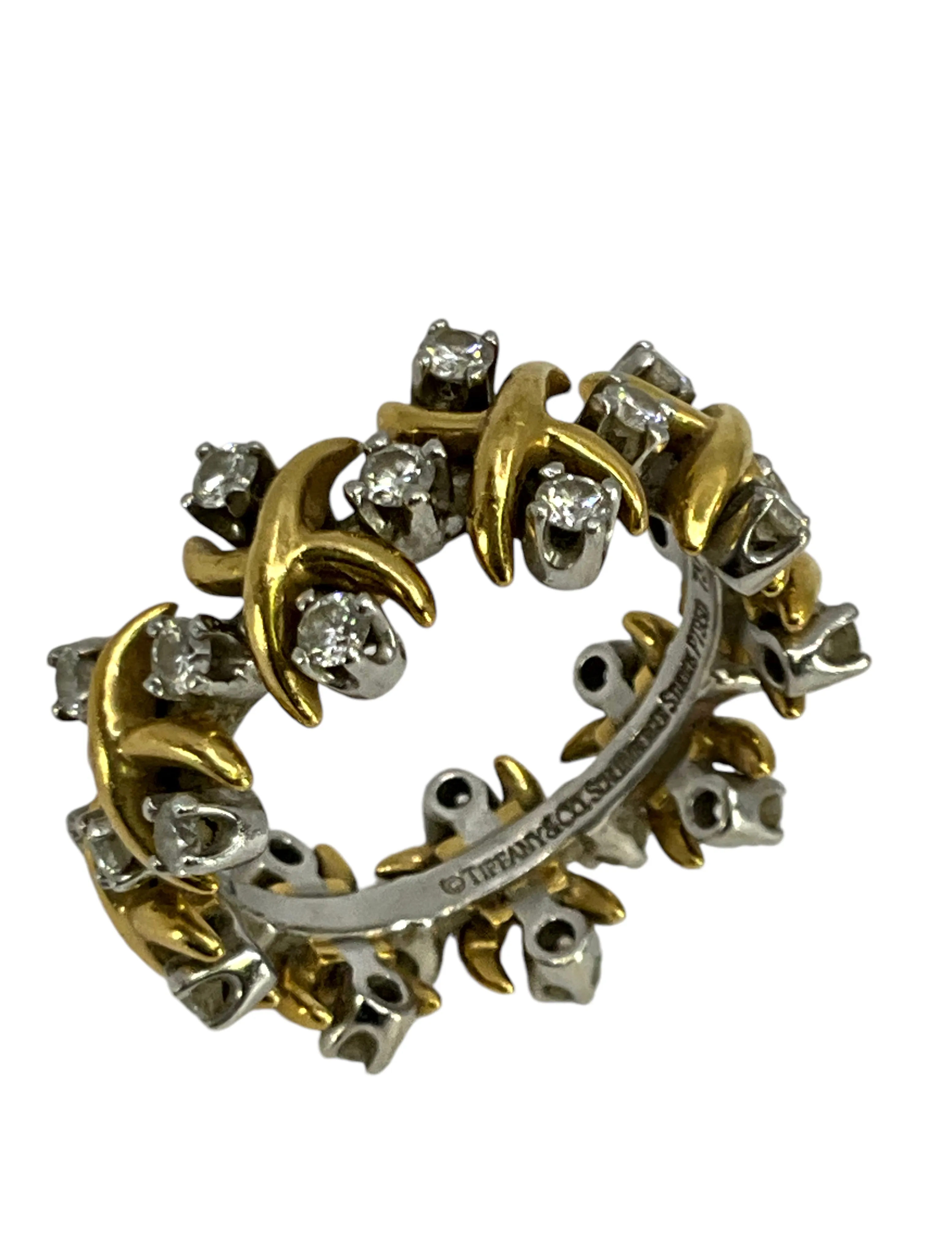 Tiffany & Co. Schlumberger 18k Gold and Diamond Lynn Ring Size 7 NEW