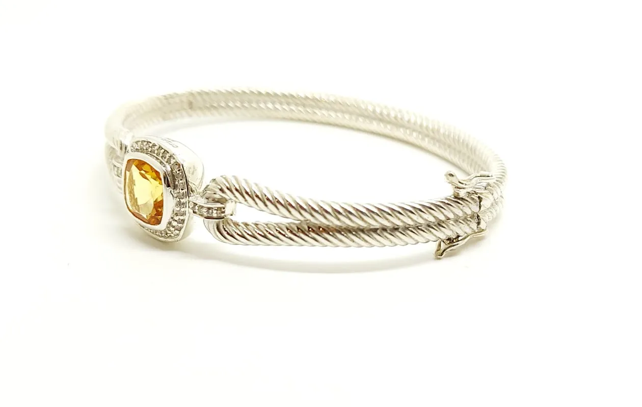 TWO-ROW BANGLE CITRINE WITH DIAMONDS(92.5 S. SILVER)