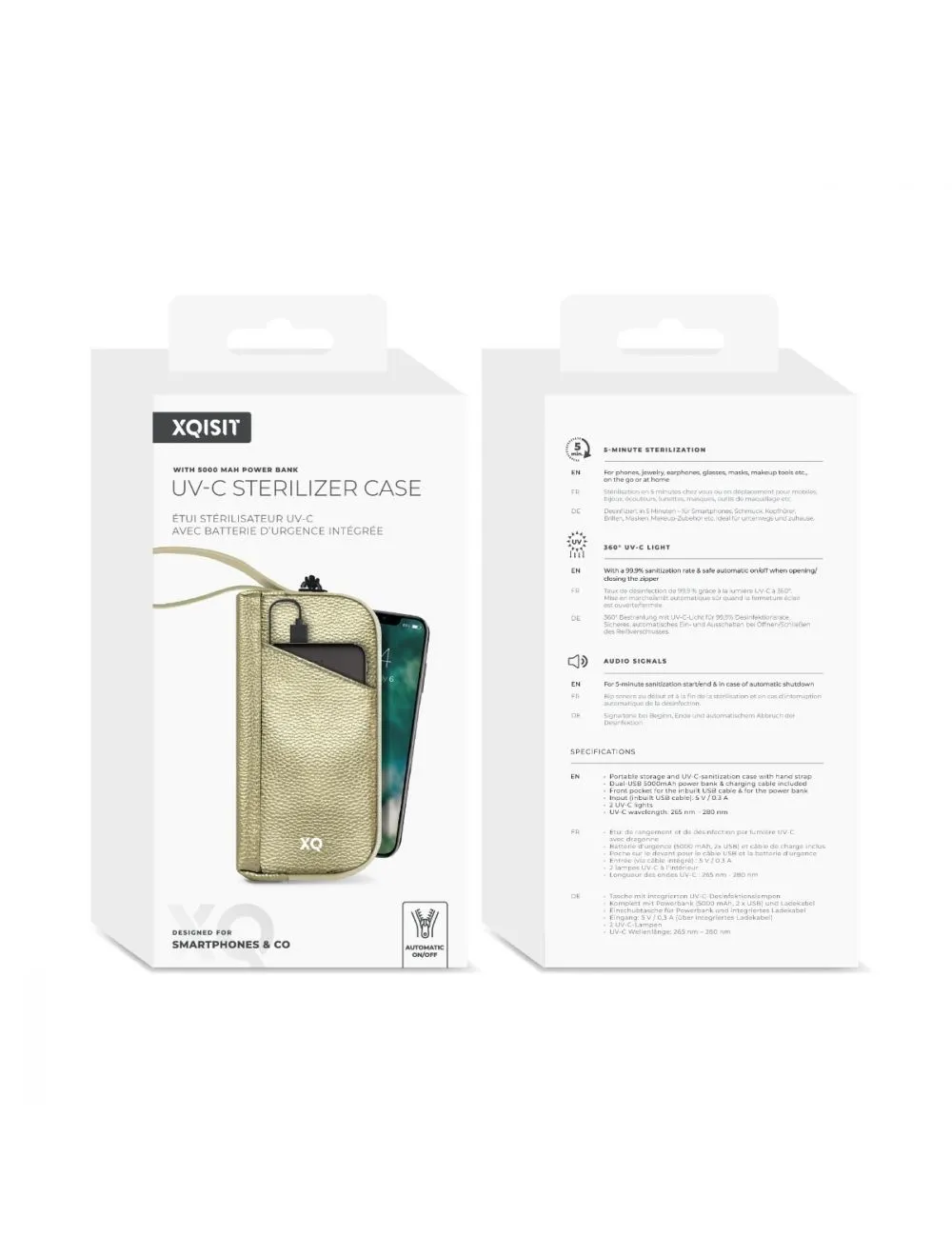 UV Bag with built in 5000 mAh Power Bank Gold