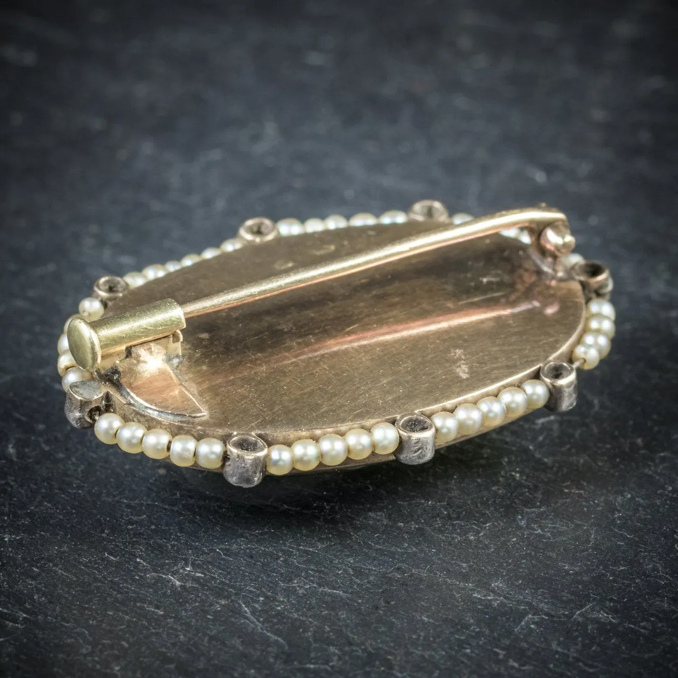 Victorian French Essex Crystal Flower Pearl Diamond Brooch 18Ct Gold