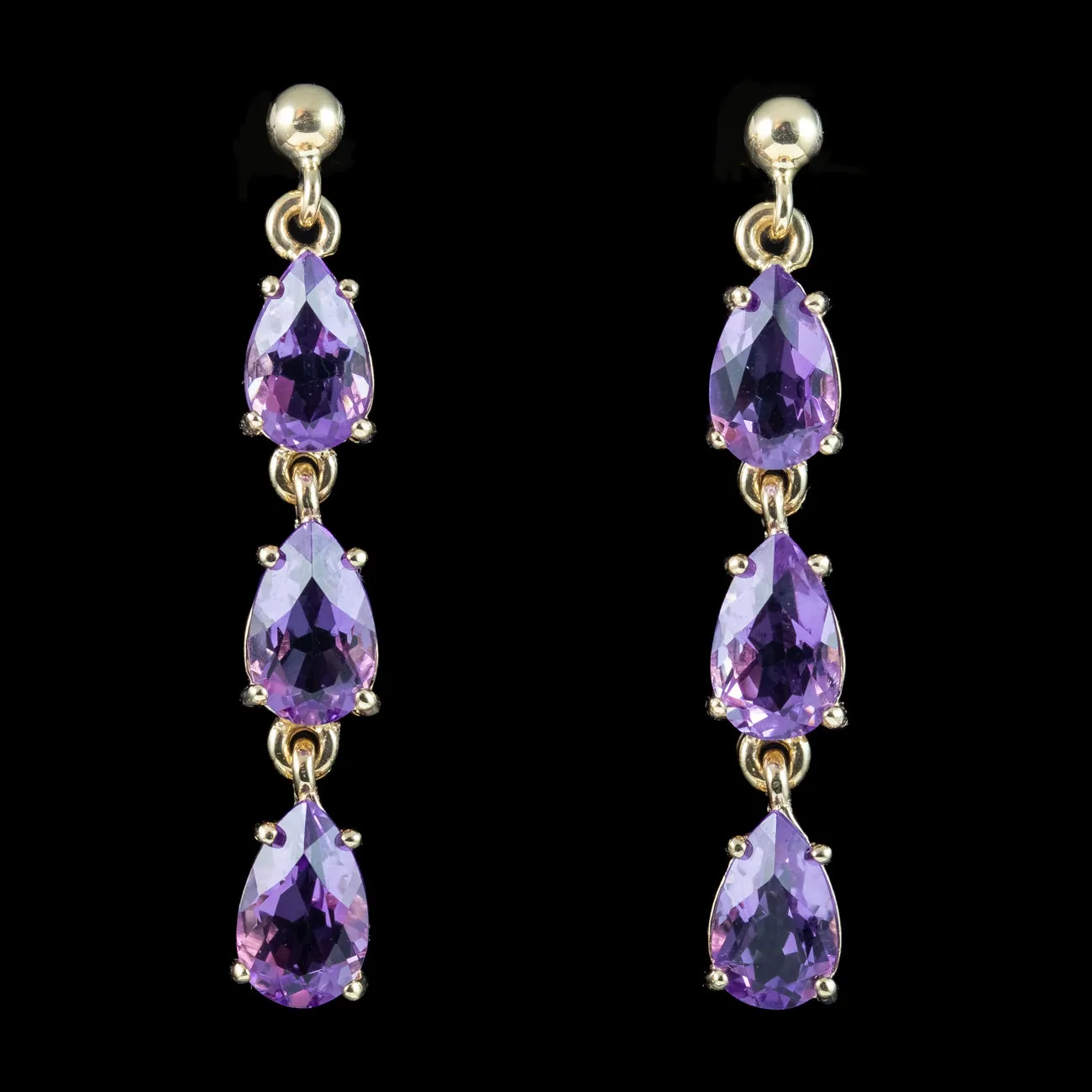 Victorian Style Amethyst Drop Earrings 9ct Gold