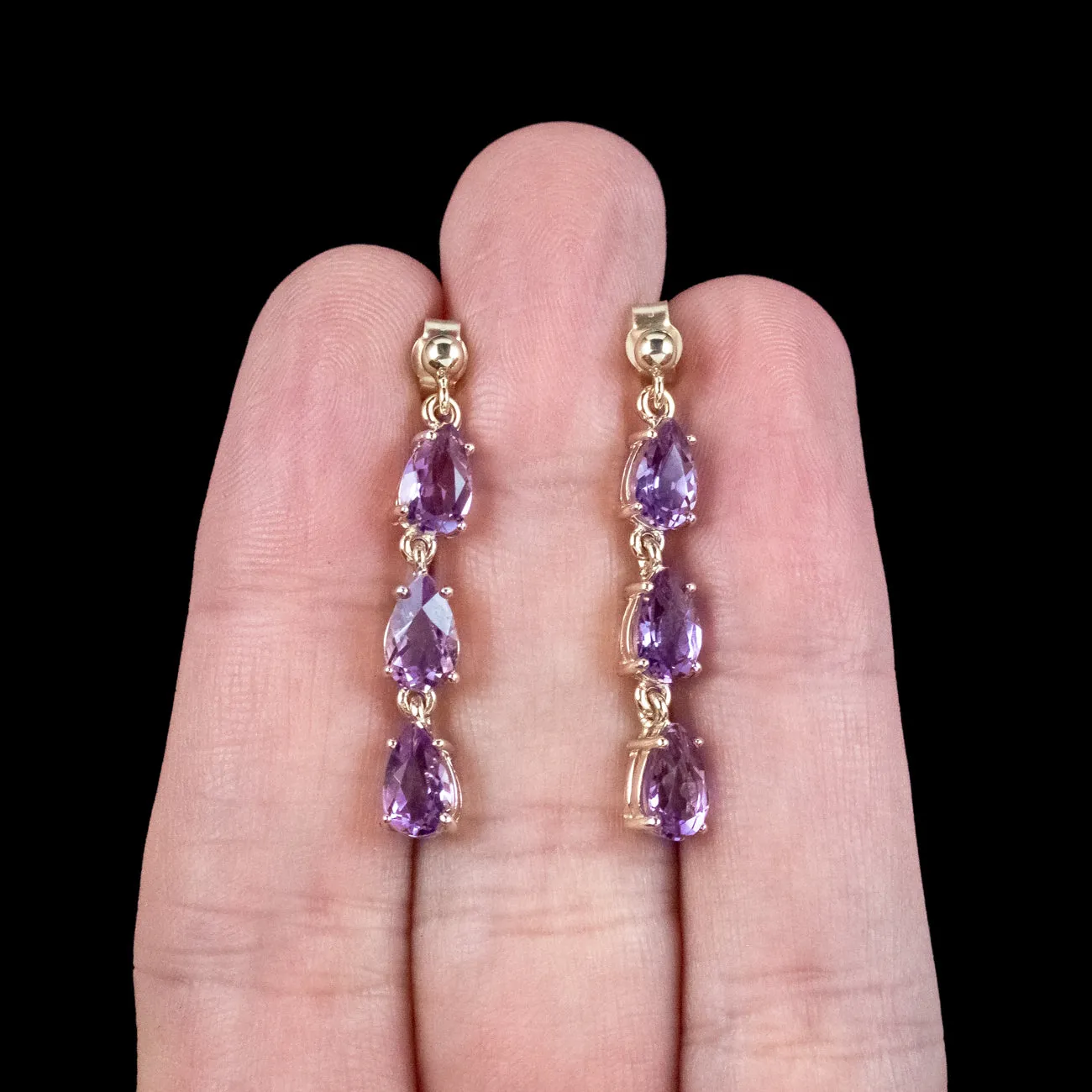 Victorian Style Amethyst Drop Earrings 9ct Gold