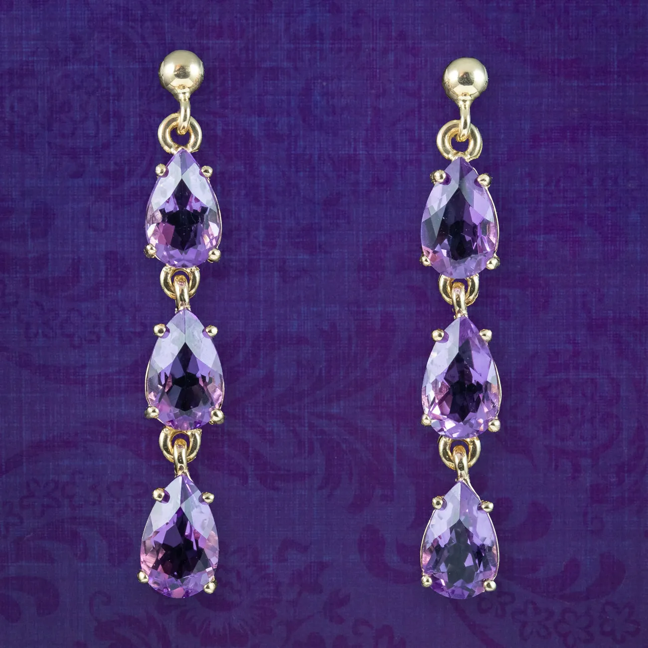 Victorian Style Amethyst Drop Earrings 9ct Gold