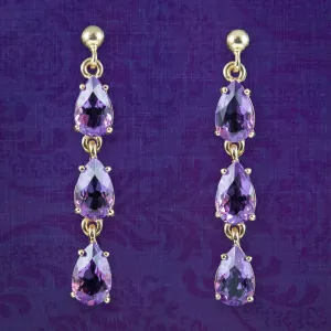 Victorian Style Amethyst Drop Earrings 9ct Gold